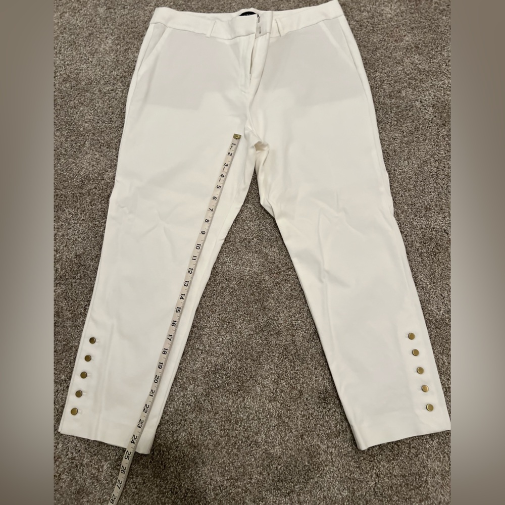 Talbots White Ankle Pants with Gold Button Accents